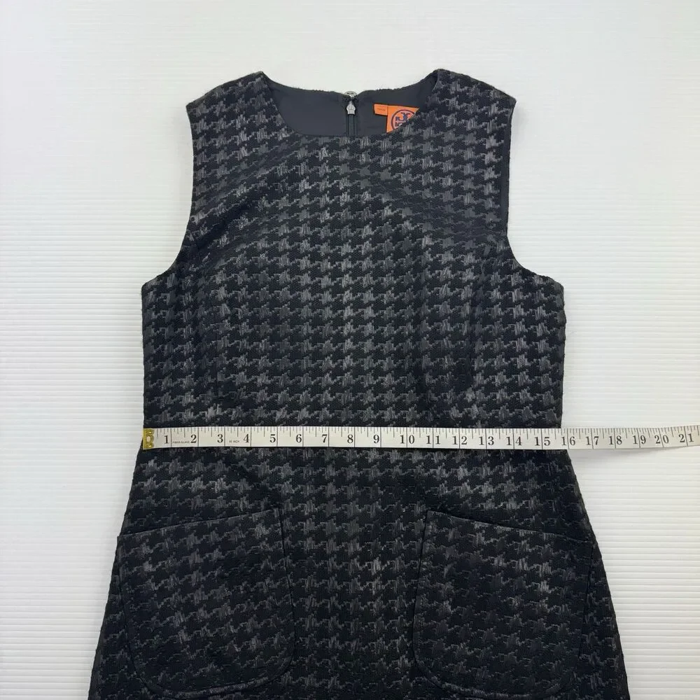 Tory Burch Fletcher Metallic Houndstooth Sheath Dress Size 10 Black Gray